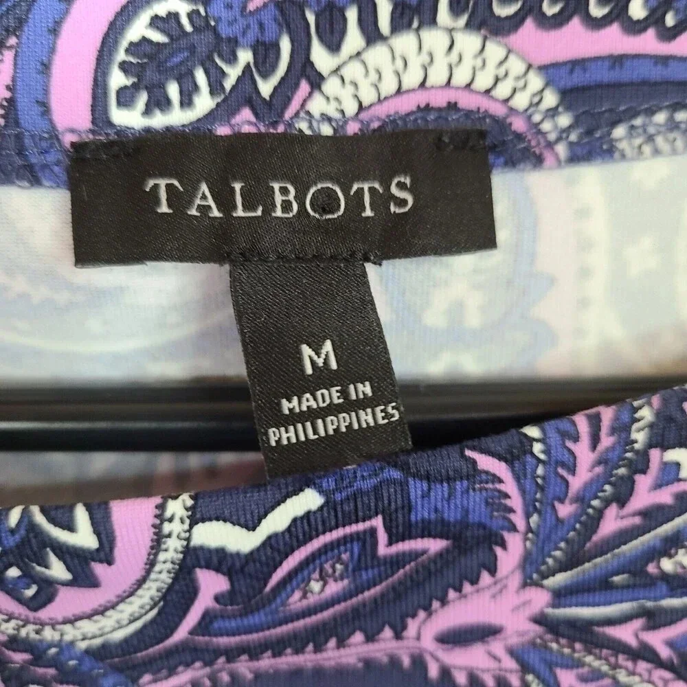 Talbots size Medium Jersey A line dress in polished paisley blue and purple boho